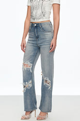 Caelinus İşlemeli Çiçek Kesimli Kot Pantolon